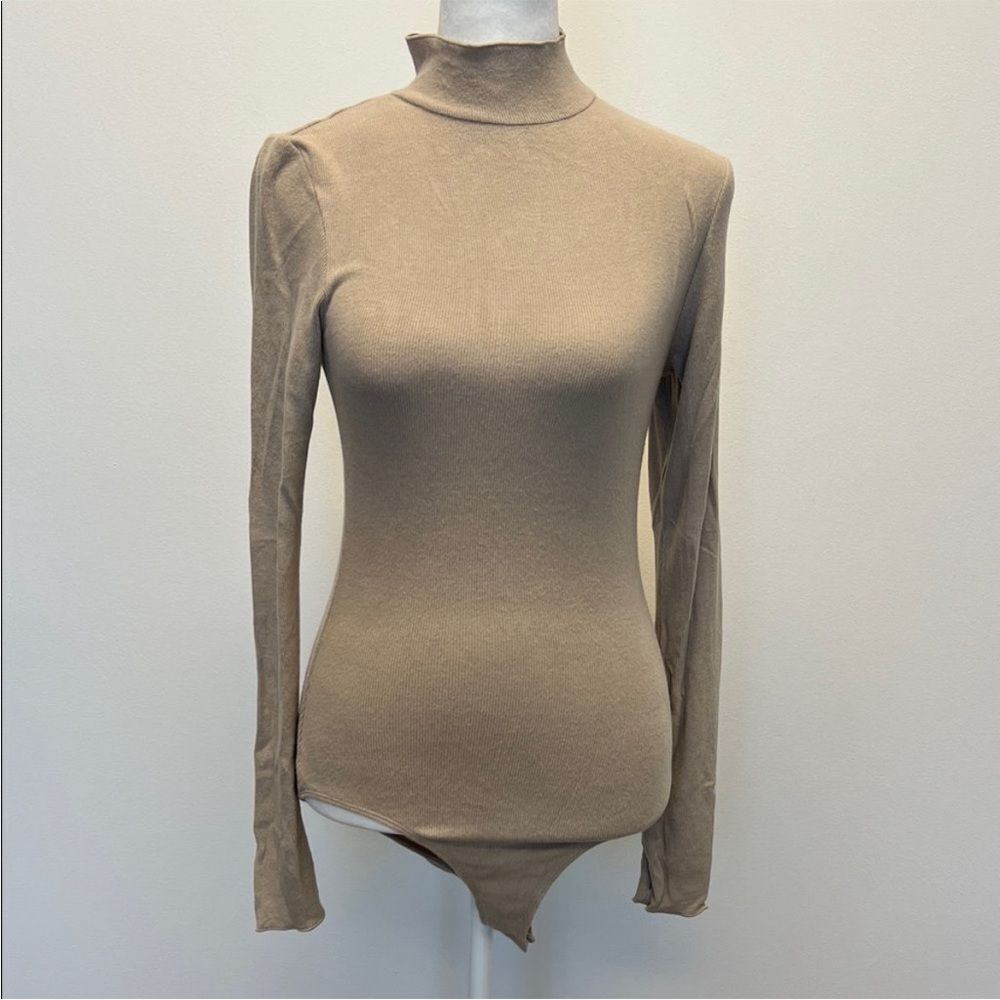 Free People Super Soft Turtleneck Bodysuit Mushroom Color XS